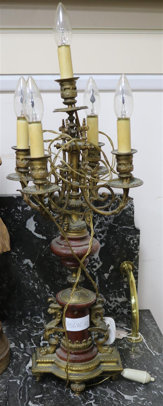 A pair of ormolu and marble candelabra